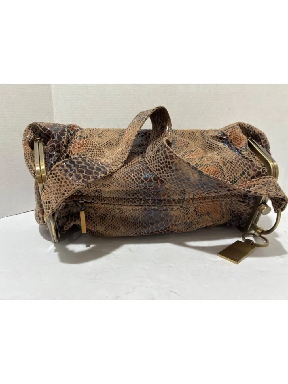 The Find purse womens Bronze Snake Print Top Handle Satchel Handbag